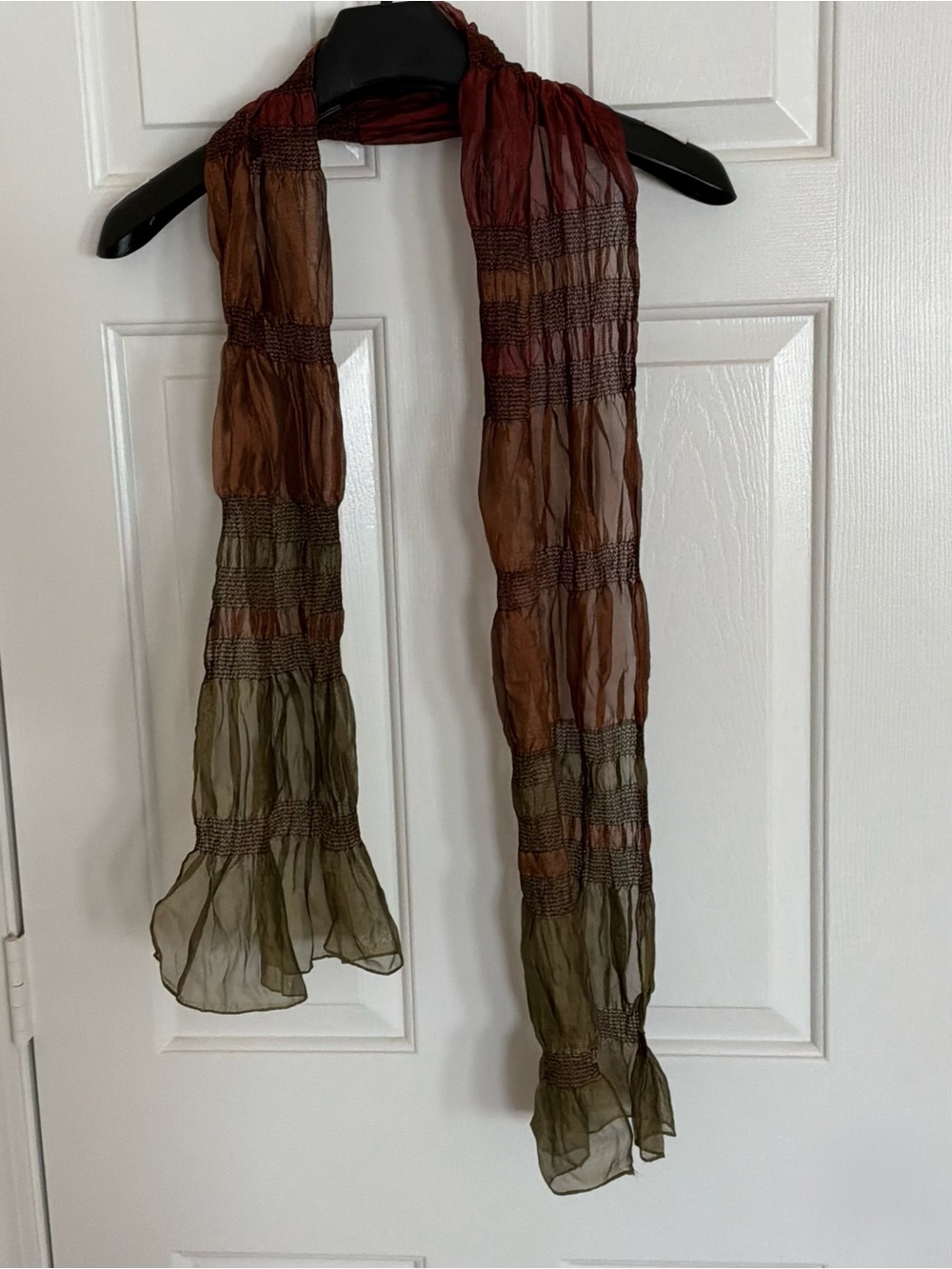 Sheer Crinkled Ombre Scarf in Brown and Olive - Unbranded